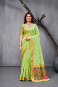 Sangam Prints Green Cotton Blend Woven Work Traditional Saree | Grocsy