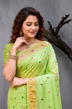 Sangam Prints Green Cotton Blend Woven Work Traditional Saree | Grocsy