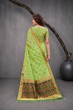 Sangam Prints Green Cotton Blend Woven Work Traditional Saree | Grocsy