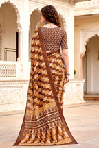 Sangam Prints Coffee Brown Cotton Blend Woven Work Traditional Saree | Grocsy