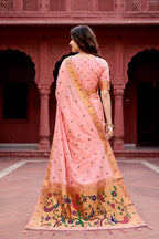 Sangam Prints Baby Pink Cotton Blend Woven Work Traditional Saree | Grocsy