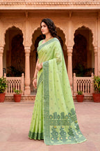 Sangam Prints Green Cotton Blend Woven Work Traditional Saree | Grocsy