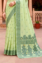 Sangam Prints Green Cotton Blend Woven Work Traditional Saree | Grocsy