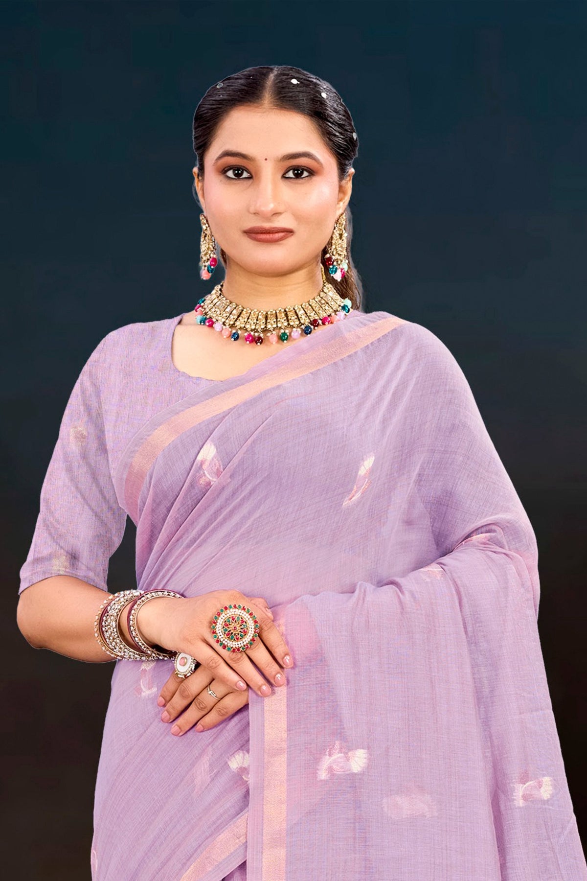 Sangam Prints Lavender Cotton Blend Woven Work Traditional Saree | Grocsy