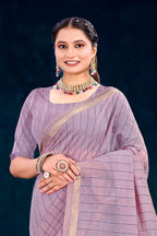Sangam Prints Dusty Lavender Cotton Blend Woven Work Traditional Saree | Grocsy