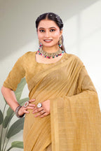 Sangam Prints Mustard Gold Cotton Blend Woven Work Traditional Saree | Grocsy
