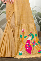 Sangam Prints Mustard Gold Cotton Blend Woven Work Traditional Saree | Grocsy