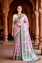 Sangam Prints Lavender Cotton Blend Woven Work Traditional Saree | Grocsy
