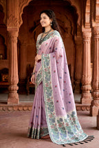 Sangam Prints Lavender Cotton Blend Woven Work Traditional Saree | Grocsy