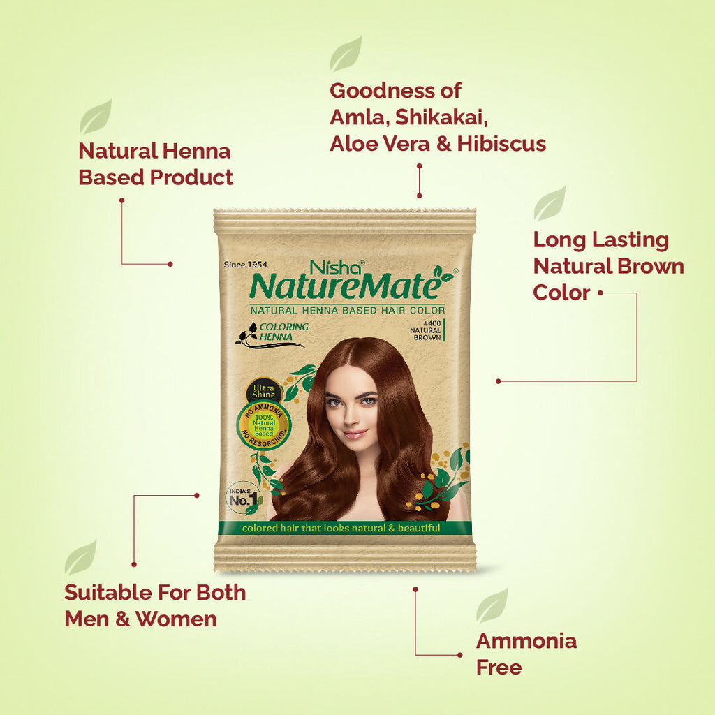 Nisha Nature Mate Henna-Based Hair Color Powder Sachet (Pack of 10) | Grocsy