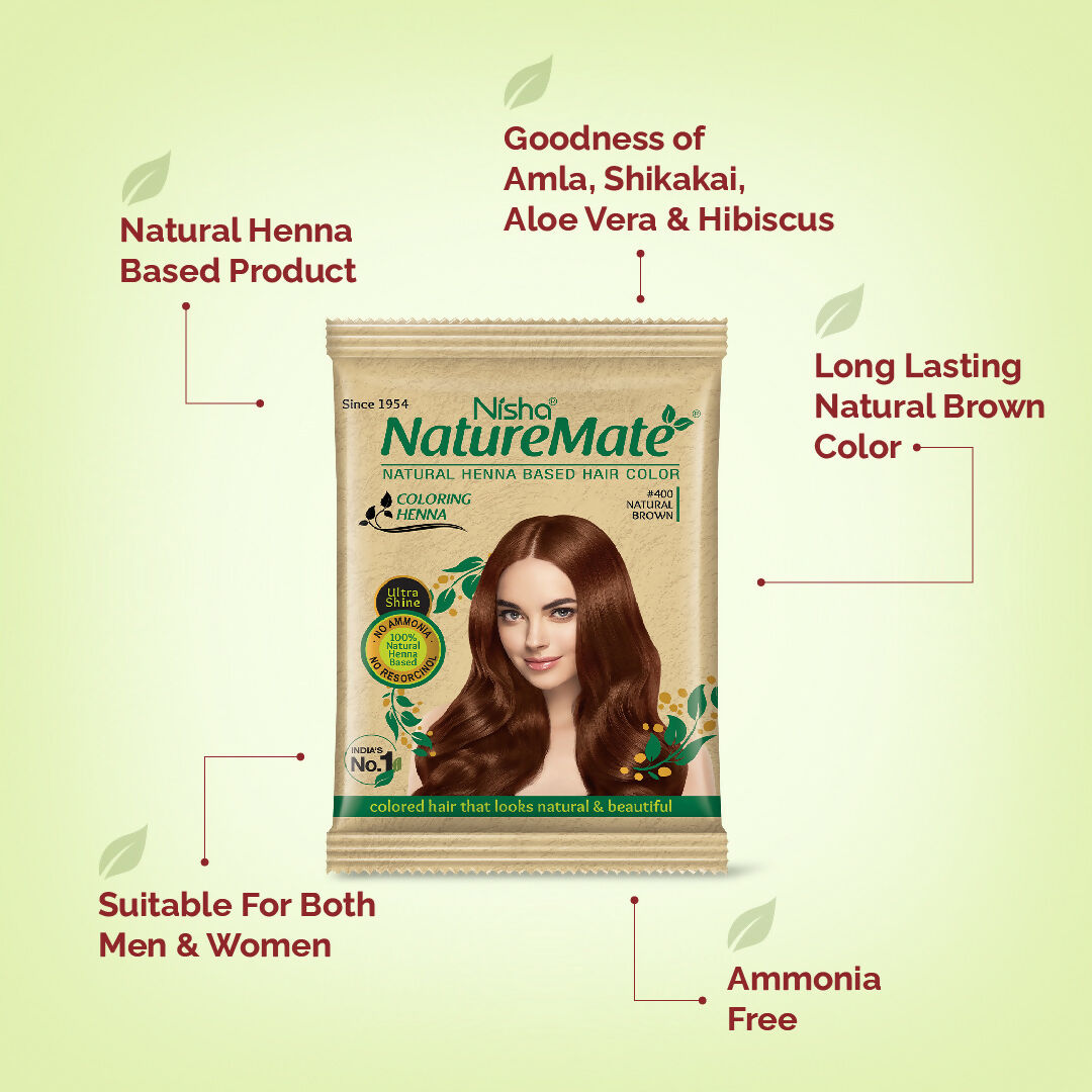 Nisha Nature Mate Henna-Based Hair Color Powder Sachet (Pack of 10) | Grocsy