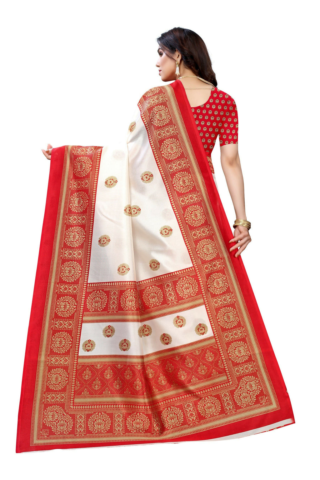 Vamika Red Printed Art Silk Saree | Grocsy