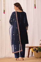 Teeya Creation Blue Color Velvet Embroidery Work Wedding Wear Salwar Suit | Grocsy