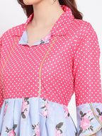 Myshka Women's Multi Printed Cotton Blend 3/4 Sleeve Shirt Coller Casual Dress | Grocsy