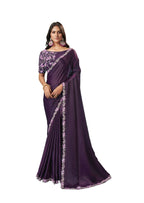 Dark Purple Silk crepe Solid Saree With Unstitched Blouse Piece - Norita Ikshita | Grocsy