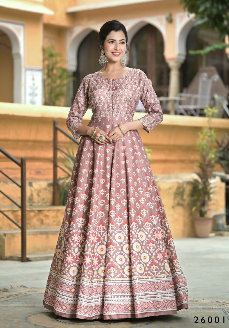 Wedding Designer PaleMauve Soft Dola Silk Anarkali suit with Dupatta - Samanta | Grocsy