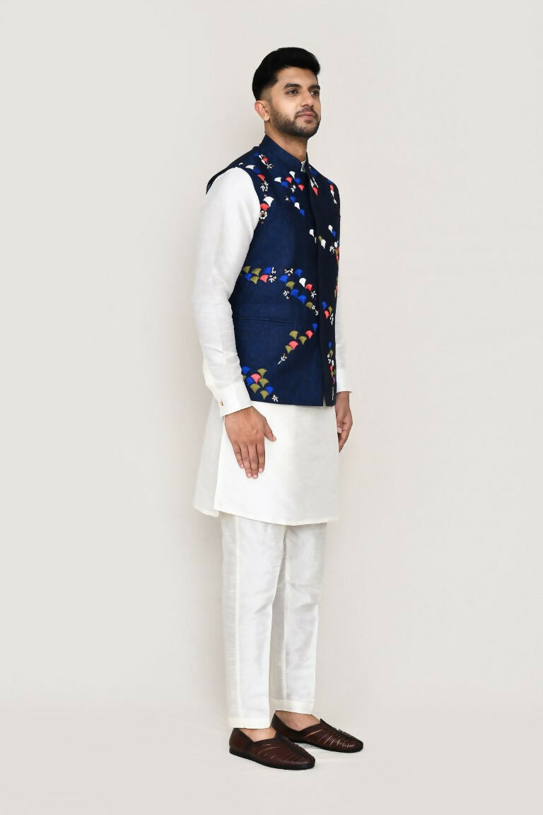 Joban Fashion White Colored Art Silk Fabric Kurta, Jacket With Straight Fit Pant | Grocsy