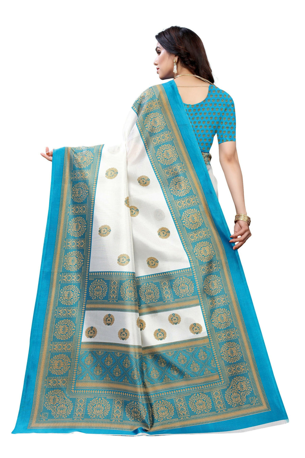 Vamika Rama Green Printed Art Silk Saree | Grocsy