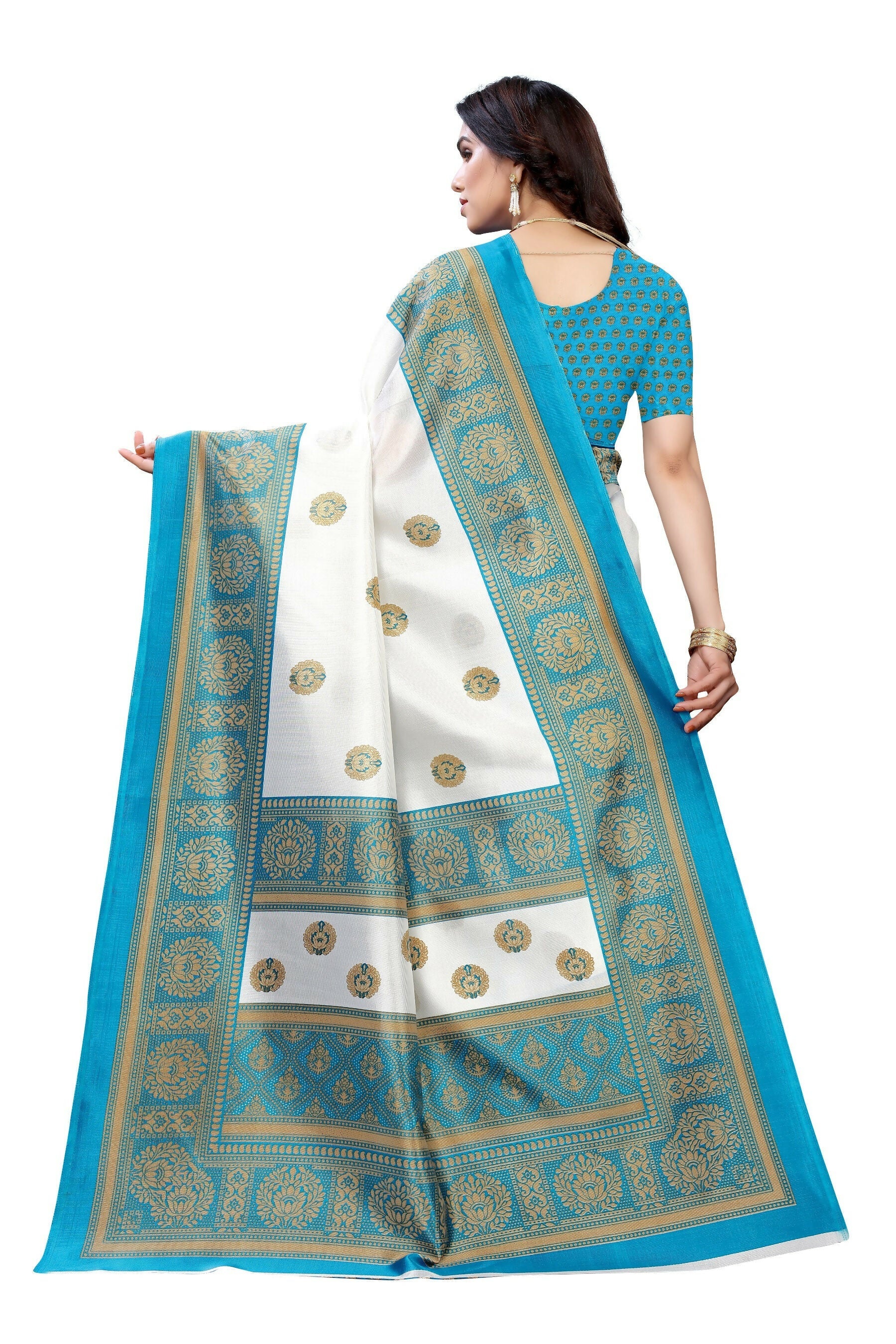 Vamika Rama Green Printed Art Silk Saree | Grocsy