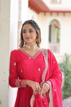 Joban Fashion Pink Readymade Kurta Set With Sequence embroidery Work | Grocsy