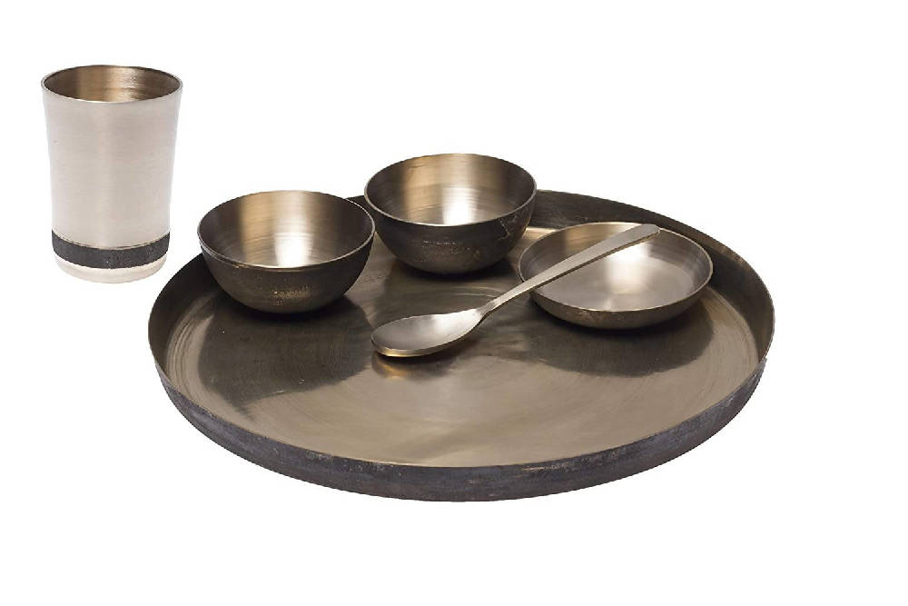 De Kulture Works Pure Ayurveda Kansa Bronze Golden Dinner Thali Set | Grocsy