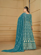 Anaita Yellow Embroidered Faux Georgette Anarkali Suit | Grocsy