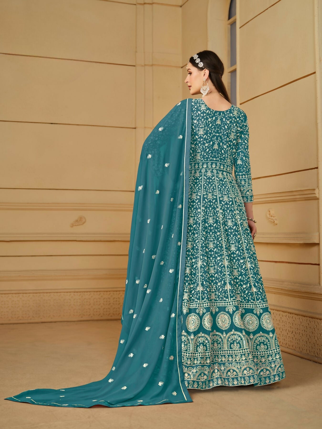 Anaita Yellow Embroidered Faux Georgette Anarkali Suit | Grocsy