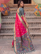 Shree Shyam Fashion Rani Pink & Grey Woven Work Soft Silk Fabric Festive Wear Saree With Blouse | Grocsy