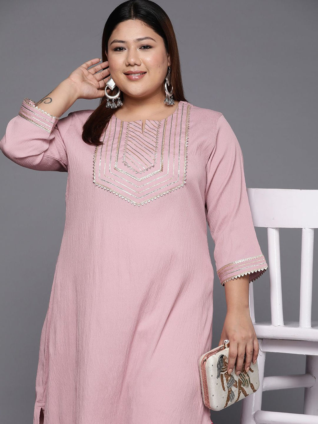 Sztori Embellished Gotta Patti Detail Crepe Kurta | Grocsy