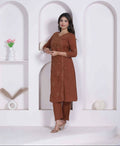 Miravan Womens Brown Floral Printed Angrakha Style Kurta With Palazzo | Grocsy