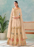 Vegaa Fashion Cream Premium Chinon Embroidered Palazzo Suit | Grocsy