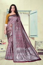 Vedant Vastram Litchi Silk Designer Banarasi Saree - Maroon | Grocsy