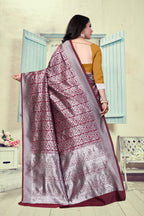 Vedant Vastram Litchi Silk Designer Banarasi Saree - Maroon | Grocsy