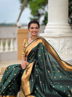 Vedant Vastram Soft Litchi Silk Paithani Jacquard Saree - Green | Grocsy