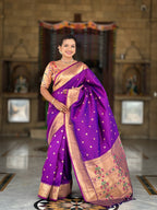 Vedant Vastram Soft Litchi Silk Paithani Jacquard Saree - Magenta | Grocsy