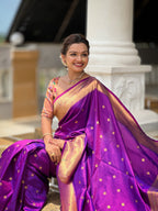 Vedant Vastram Soft Litchi Silk Paithani Jacquard Saree - Magenta | Grocsy