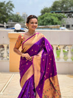 Vedant Vastram Soft Litchi Silk Paithani Jacquard Saree - Magenta | Grocsy