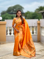 Vedant Vastram Soft Litchi Silk Paithani Jacquard Saree - Mustard | Grocsy