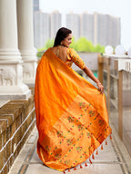 Vedant Vastram Soft Litchi Silk Paithani Jacquard Saree - Mustard | Grocsy