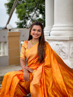 Vedant Vastram Soft Litchi Silk Paithani Jacquard Saree - Mustard | Grocsy