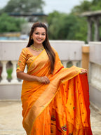 Vedant Vastram Soft Litchi Silk Paithani Jacquard Saree - Mustard | Grocsy
