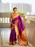 Vedant Vastram Soft Litchi Silk Paithani Jacquard Saree - Purple | Grocsy