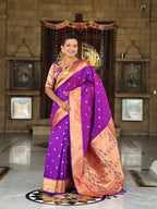 Vedant Vastram Soft Litchi Silk Paithani Jacquard Saree - Purple | Grocsy