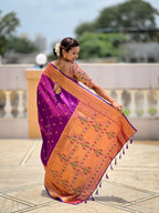 Vedant Vastram Soft Litchi Silk Paithani Jacquard Saree - Purple | Grocsy