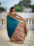 Vedant Vastram Soft Litchi Silk Paithani Jacquard Saree - Rama | Grocsy
