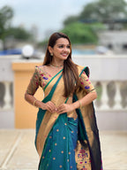 Vedant Vastram Soft Litchi Silk Paithani Jacquard Saree - Rama | Grocsy