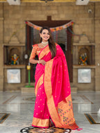 Vedant Vastram Soft Litchi Silk Paithani Jacquard Saree - Pink | Grocsy