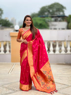 Vedant Vastram Soft Litchi Silk Paithani Jacquard Saree - Pink | Grocsy