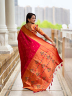 Vedant Vastram Soft Litchi Silk Paithani Jacquard Saree - Pink | Grocsy