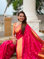 Vedant Vastram Soft Litchi Silk Paithani Jacquard Saree - Pink | Grocsy
